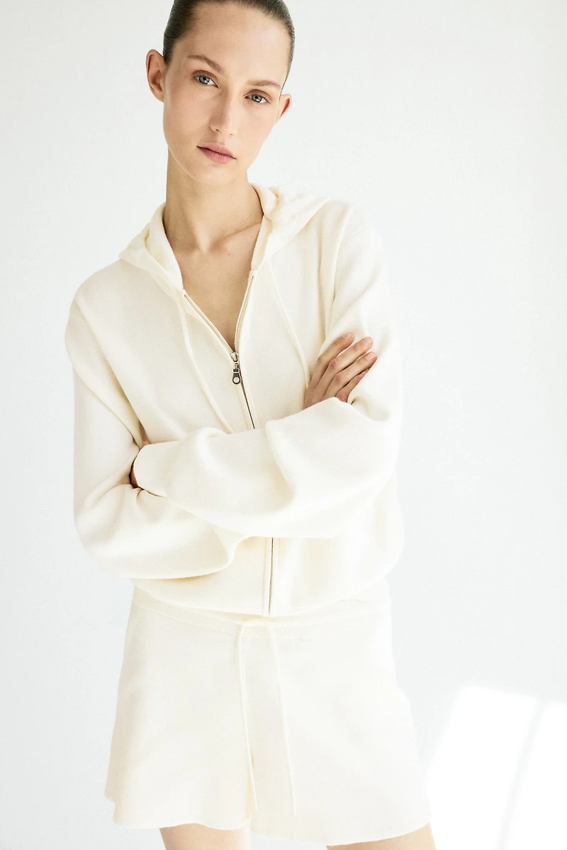 Fine-Knit Hooded Jacket