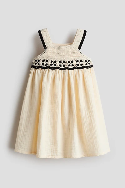 Crochet-look-detail muslin dress