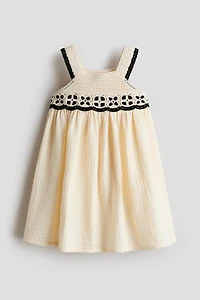 Crochet-look-detail muslin dress
