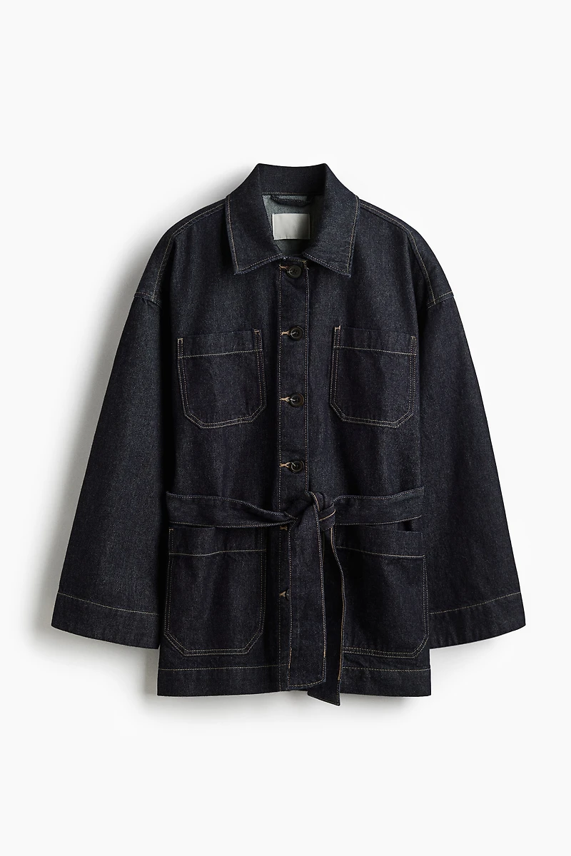 Veste en denim avec ceinture à nouer