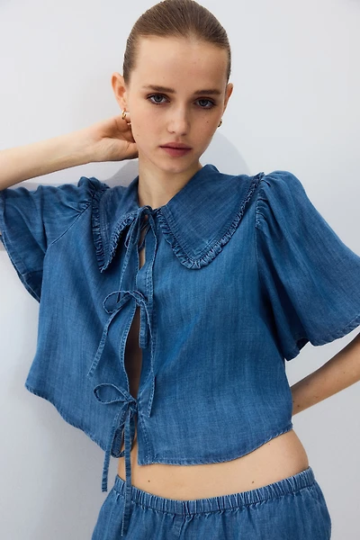 Tie-Front Denim Blouse