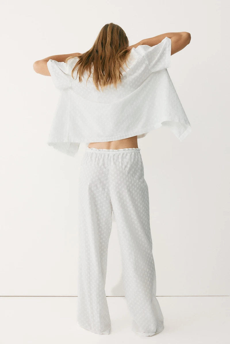 Embroidered Cotton Pajama Pants