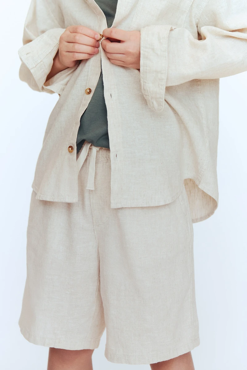 Short à cordon en lin mélangé