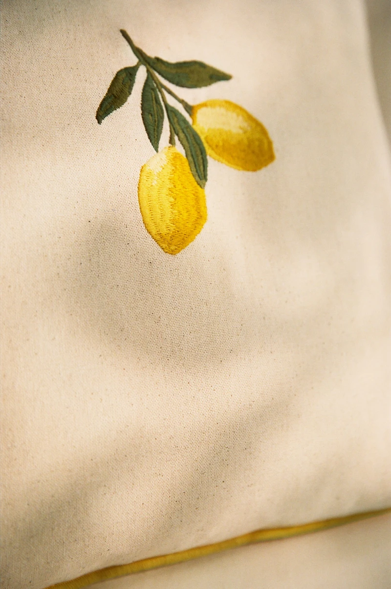 Embroidered-Motif Cotton Cushion Cover