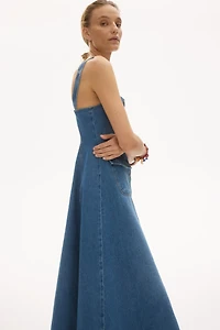 Button-Front Denim Dress