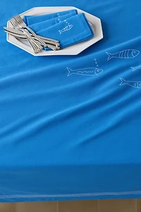 Embroidered-Motif Linen-Blend Tablecloth