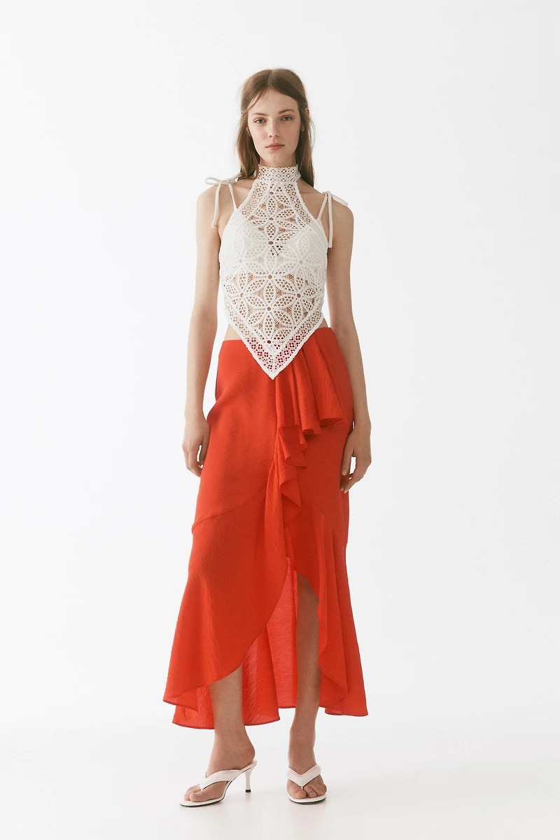 Flounce-trimmed viscose-blend skirt