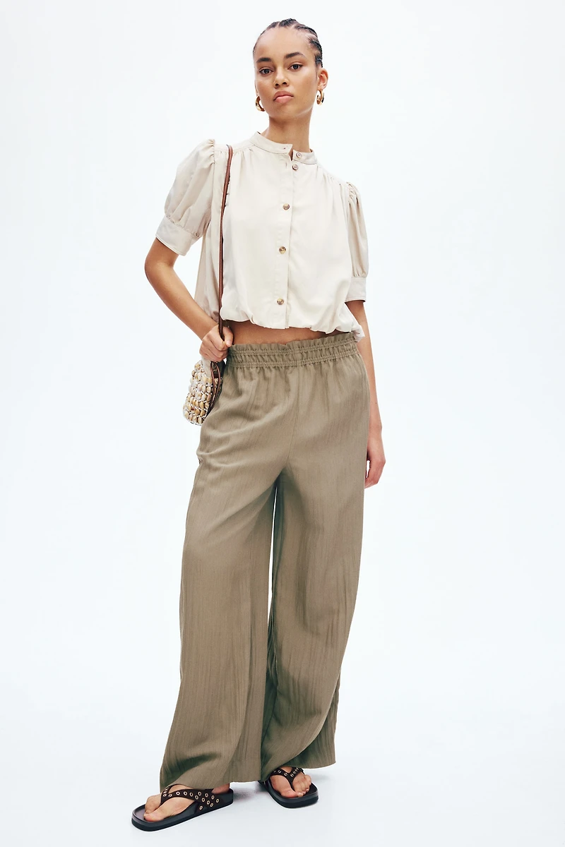Wide-Leg Ruffle-Trimmed Pants