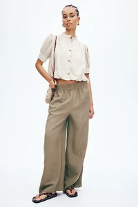 Wide-Leg Ruffle-Trimmed Pants