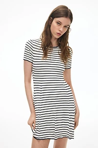 Rib-Knit Dress with Flared Skirt