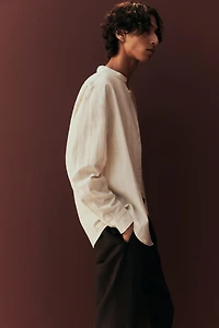 Regular-Fit Linen-Blend Band-Collar Shirt