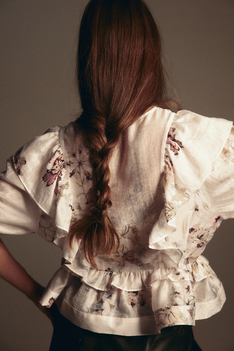 Haut péplum en lin mélangé