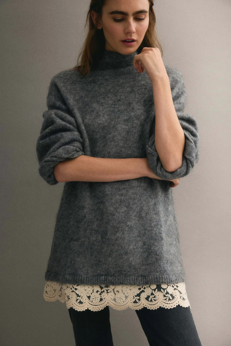 Lace-Trimmed Mohair-Blend Sweater