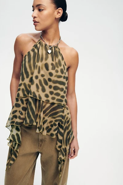 Draped-Panel Halterneck Top