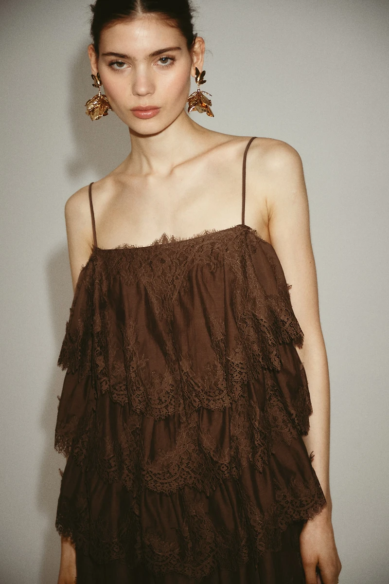 Tiered Lace-Trimmed Dress