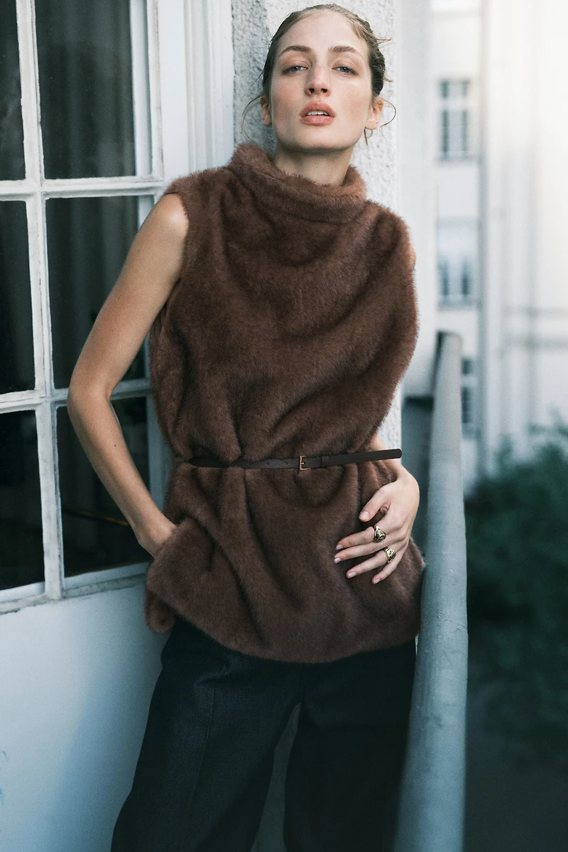 Mock Turtleneck Top with Belt