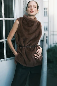 Mock Turtleneck Top with Belt