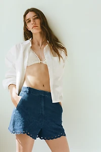 Embroidered Denim Shorts