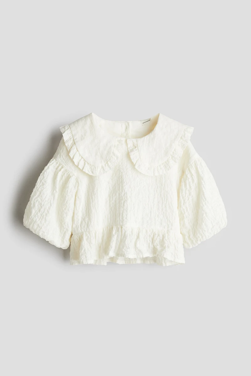 Puff-Sleeve Seersucker Blouse