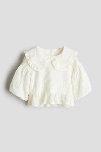 Puff-Sleeve Seersucker Blouse