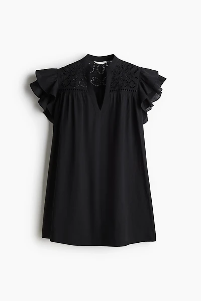 Flutter-Sleeve Dress with Eyelet Embroidery