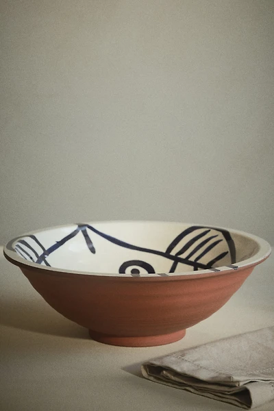 Hand-Painted Terracotta Serving Bowl
