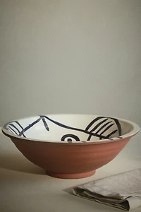 Hand-Painted Terracotta Serving Bowl