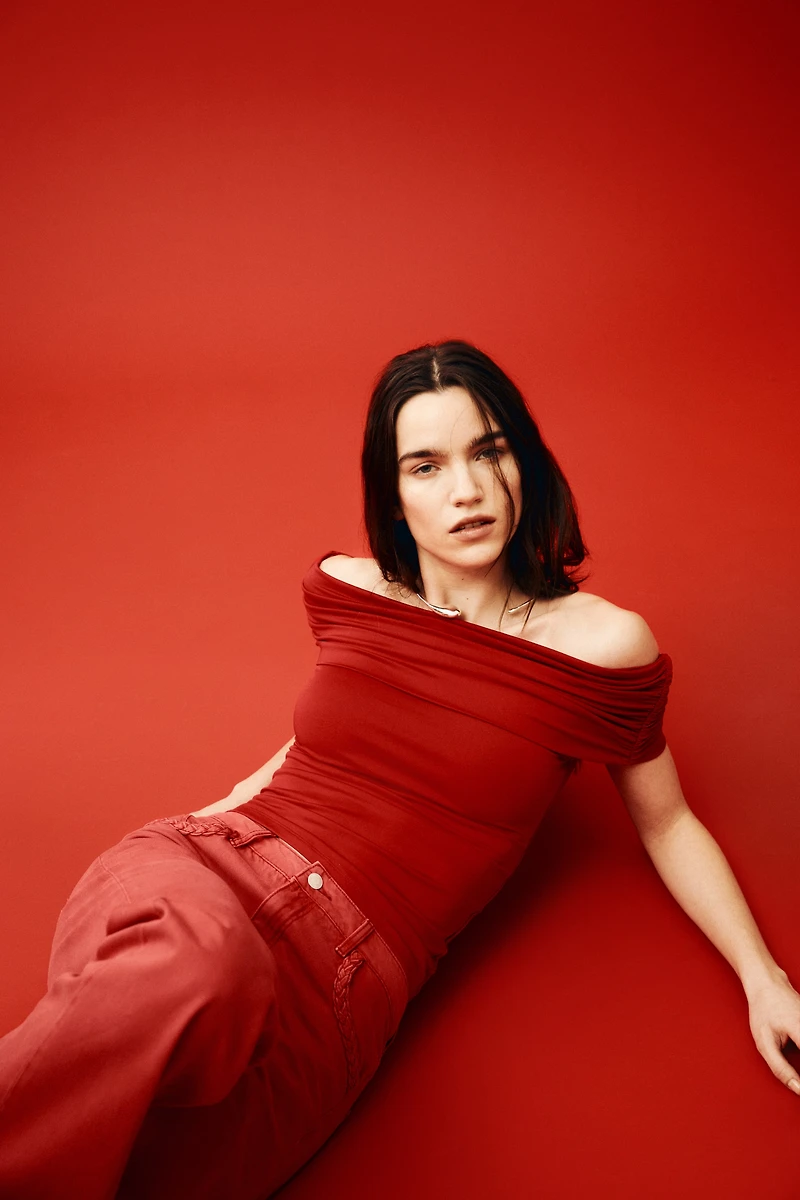 Gathered off-the-shoulder top