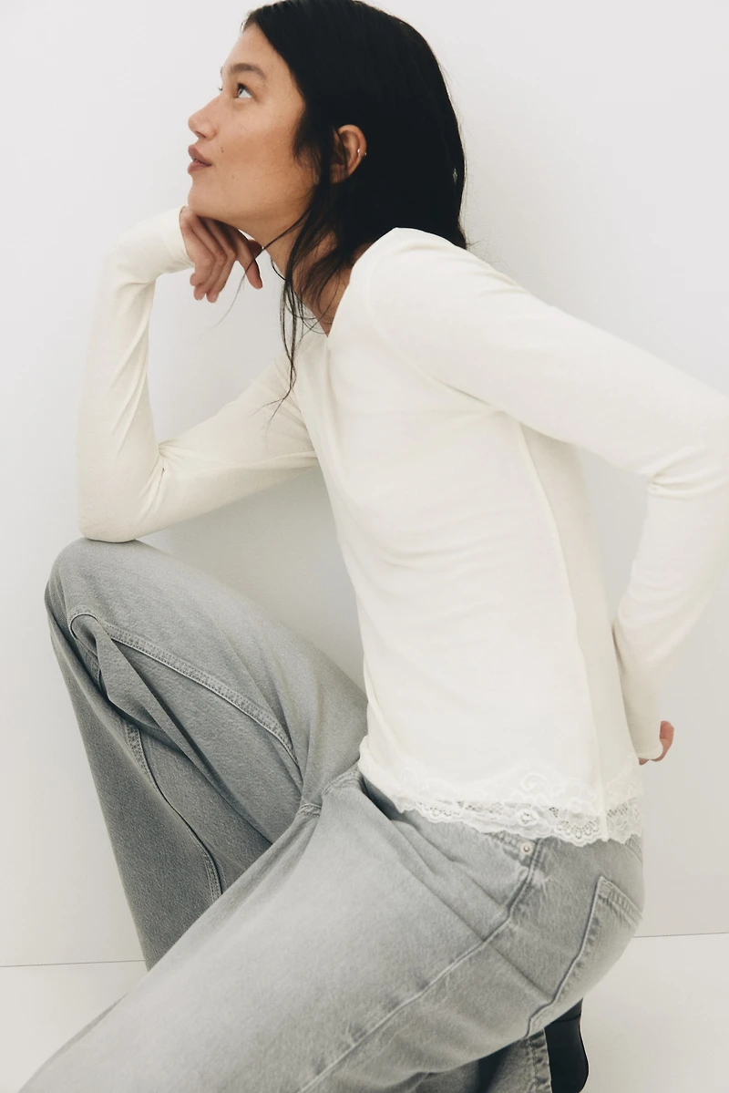 Lace-Trimmed Jersey Top