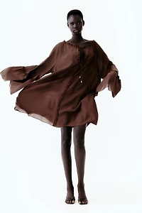 Trumpet-Sleeved Tunic Dress