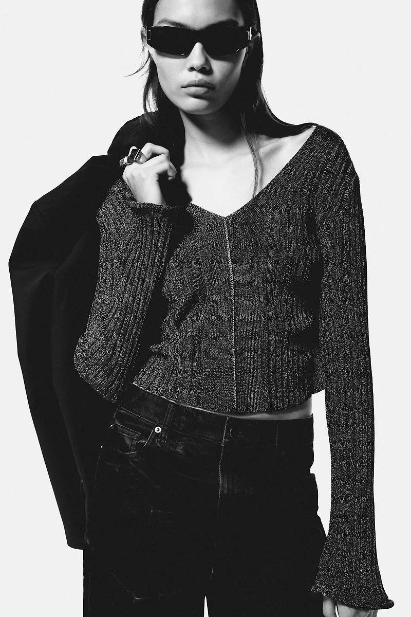 Haut scintillant en tricot côtelé