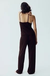 Lace-Trimmed Ribbed Pajamas