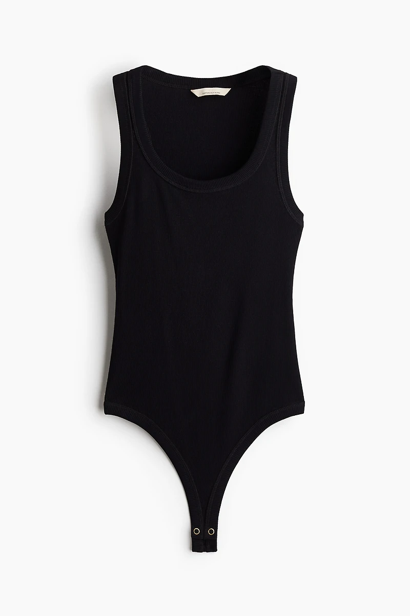 Silk-Blend Ribbed Thong Bodysuit