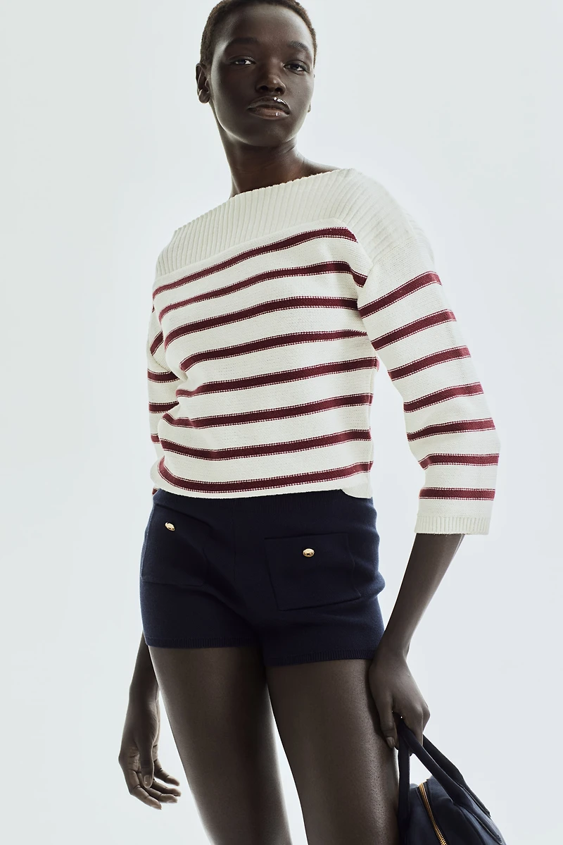 Purl-Knit Boat-Neck Sweater