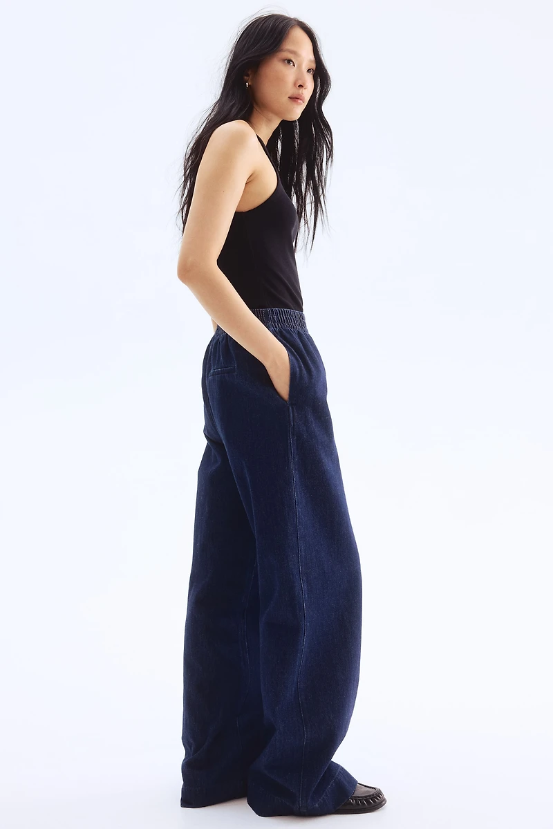 Pull-on denim trousers