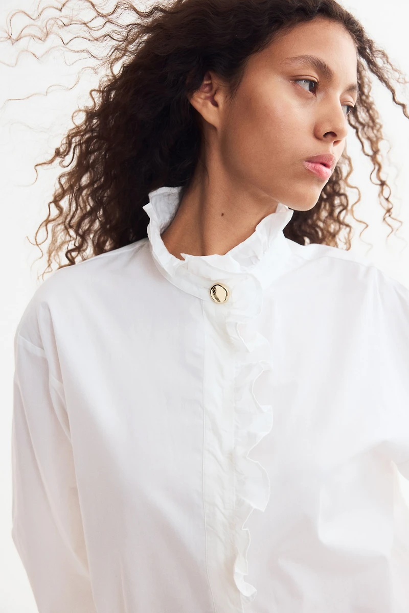 Ruffle-Trimmed Cotton Blouse