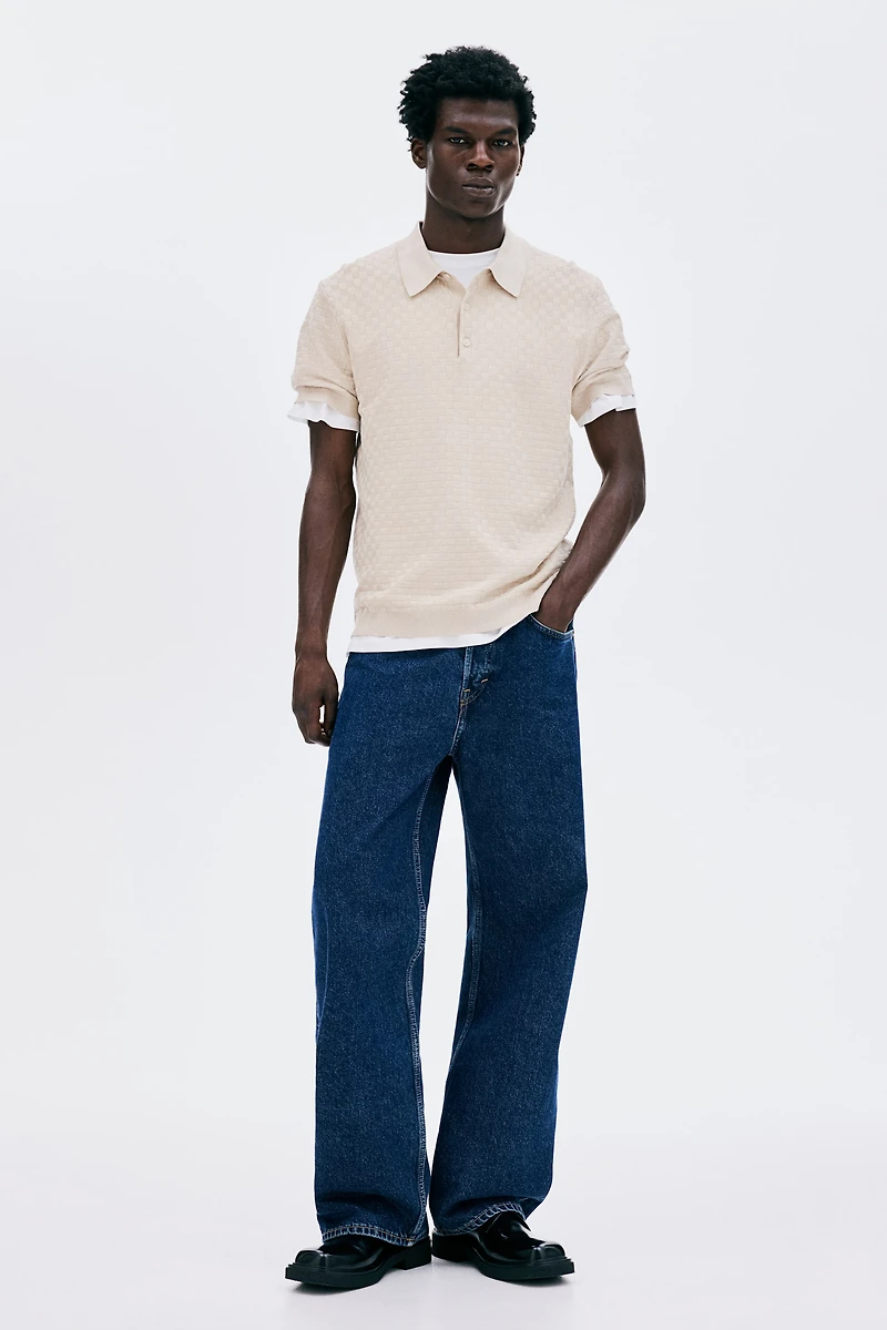 Slim Fit Textured-knit polo shirt