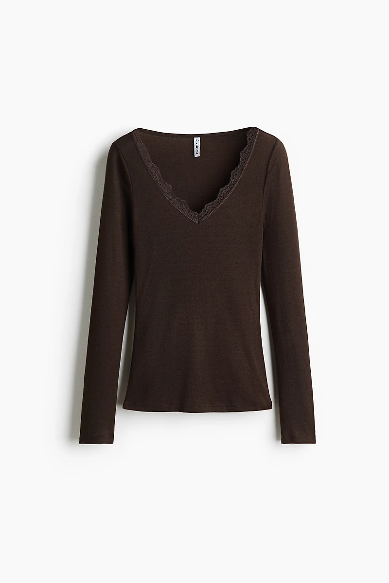 Lace-Trimmed V-Neck Top