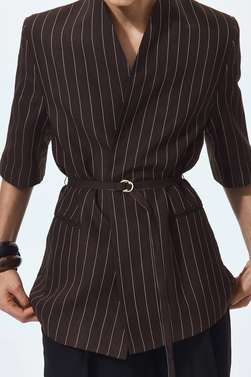 Short-Sleeved Linen-Blend Jacket