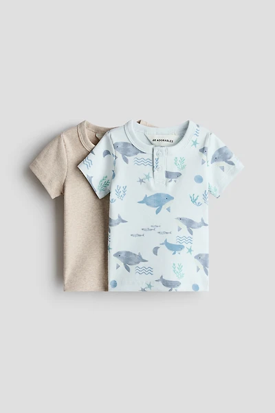 Lot de 2 T-shirts en coton avec encolure boutonnée
