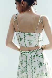 Pleated Linen-Blend Crop Top