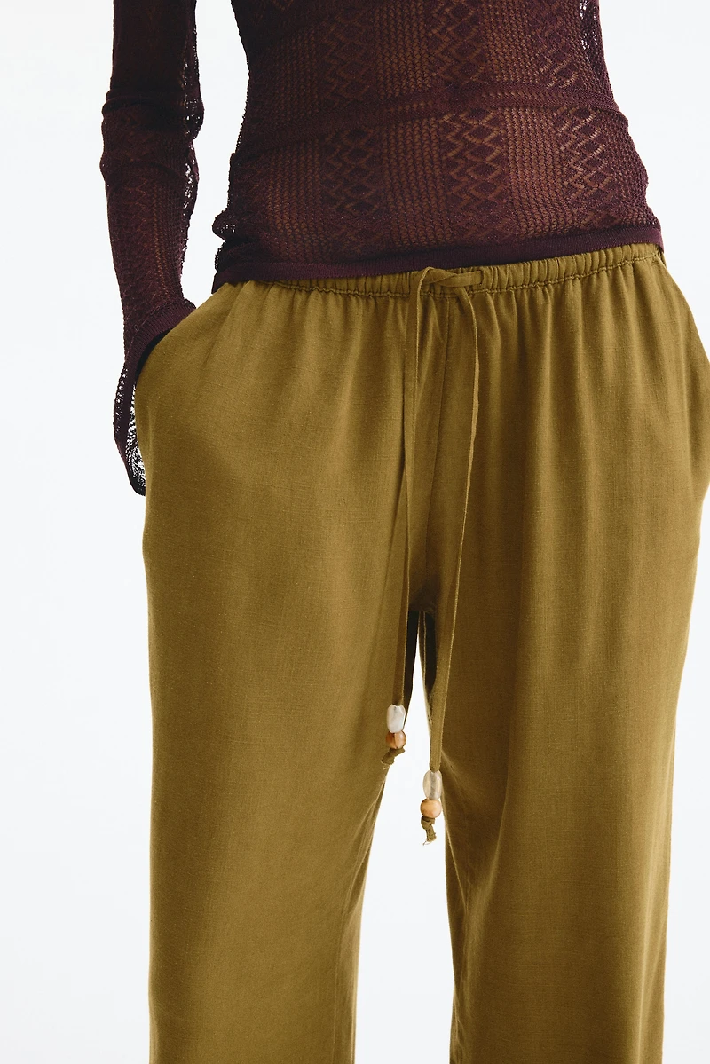 Linen-Blend Drawstring Pants