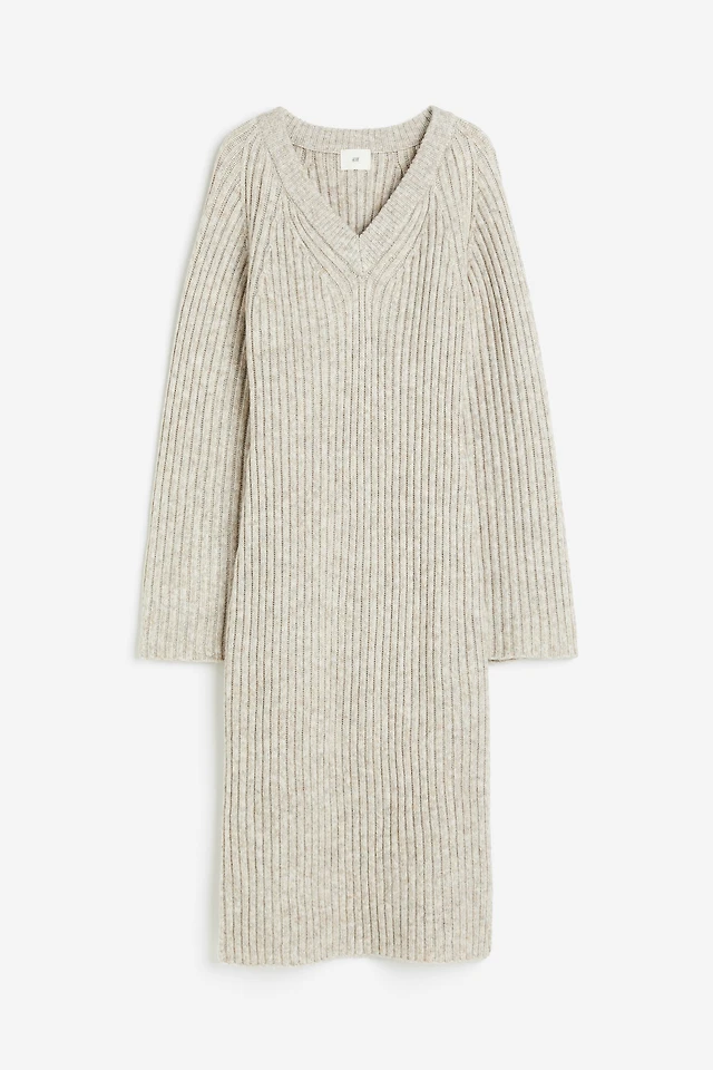 cable knit dress h&m Rib-Knit with Flared Skirt Maxi dresses