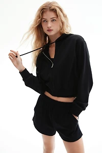Short Hooded Sweatshirt Jacket