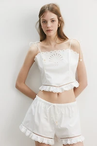 Eyelet-Embroidered Top with Tie Shoulder Straps