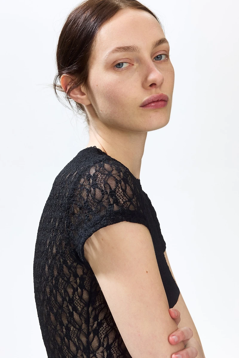 Lace-Look Jersey Thong Bodysuit