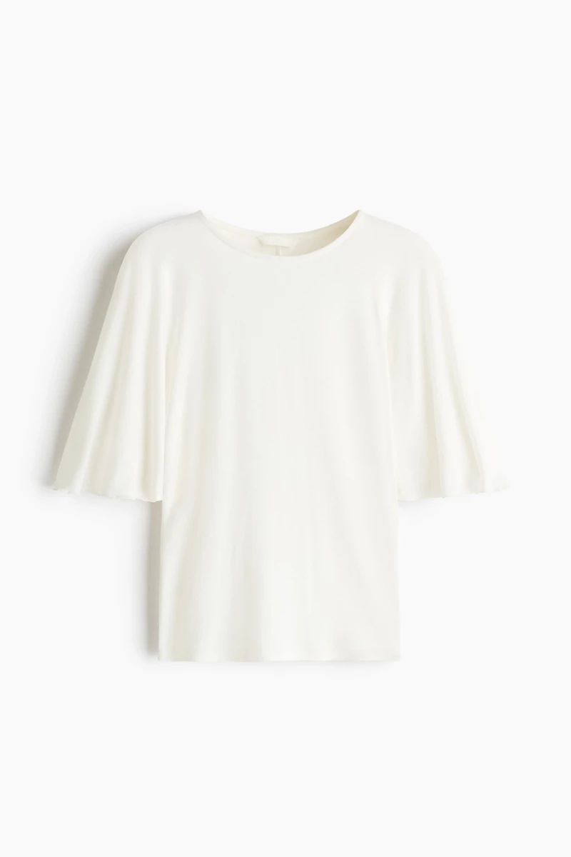 Batwing-Sleeved Ribbed Top