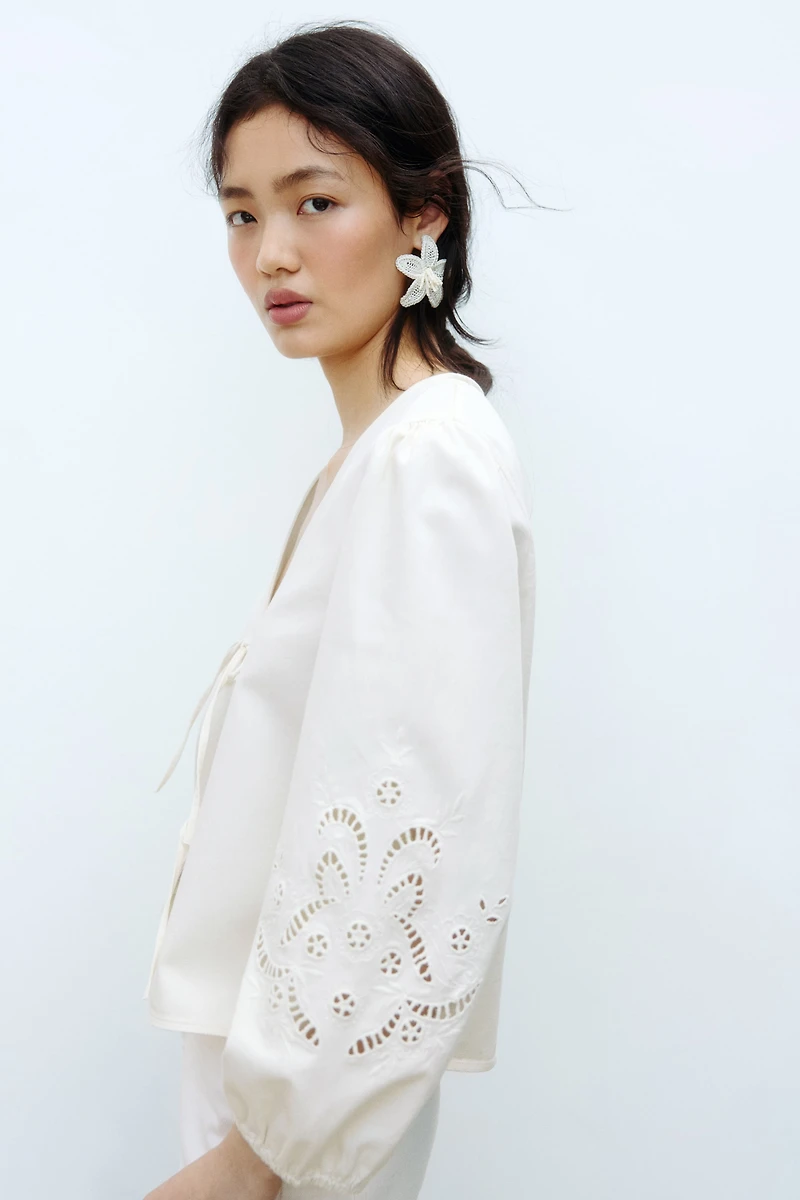 Tie-detail broderie anglaise jacket