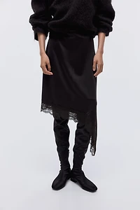 Asymmetric Lace-Trimmed Skirt