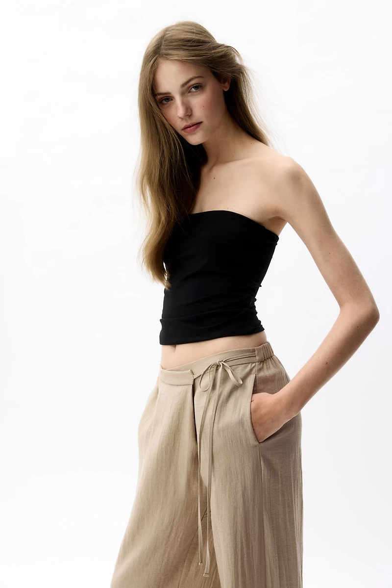 Linen-Blend Wrapover Pants